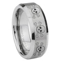8MM Multiple Skull Beveled Brushed Gray Tungsten Comfort Fit Ring