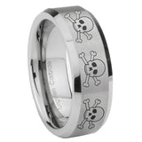 10mm Multiple Skull Beveled Edges Matte Grey Tungsten Carbide Mens Ring Personalized