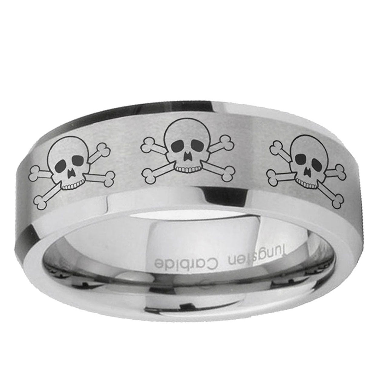 6MM Multiple Skull Beveled Brushed Gray Tungsten Comfort Fit Ring