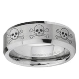 10mm Multiple Skull Beveled Edge Matte Grey Tungsten Ring