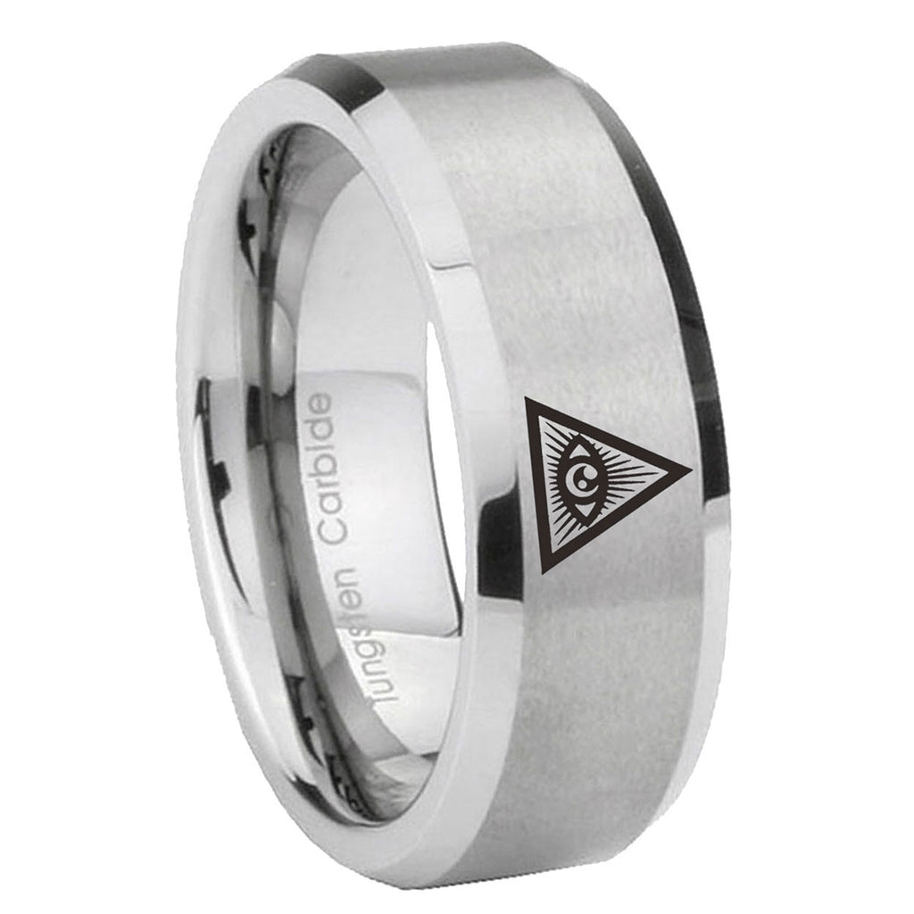 8MM Seeing Eye of Beveled Brushed Gray Tungsten Wedding Band Men
