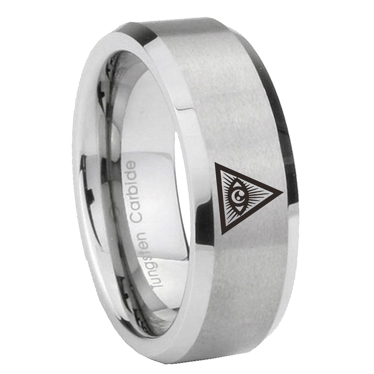 8MM Seeing Eye of Beveled Brushed Gray Tungsten Wedding Band Men