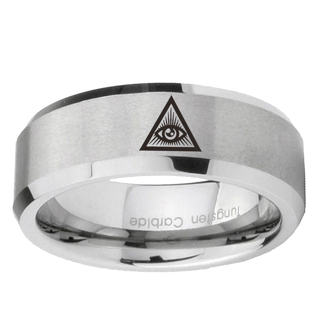6MM Seeing Eye of Beveled Brushed Gray Tungsten Wedding Band Men