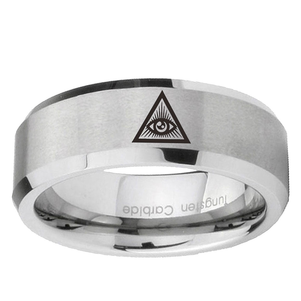6MM Seeing Eye of Beveled Brushed Gray Tungsten Wedding Band Men
