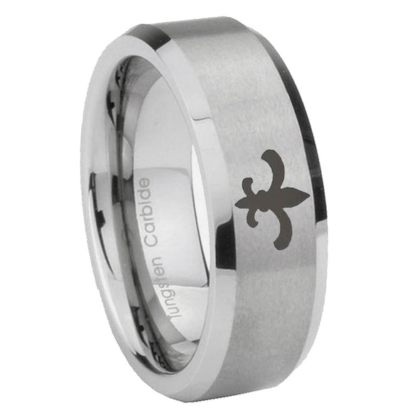 10mm-Fleur-De-Lis-Beveled-Edges-Matte-Grey-Tungsten-Carbide-Men's-Bands-Ring