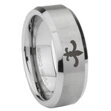 6, 8mm Fleur De Lis Beveled Edge Brushed Grey Tungsten Wedding Rings