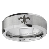 10mm Fleur-De-Lis Beveled Edge Matte Grey Tungsten Ring