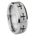 8MM Multiple Fleur-De-Lis Beveled Brushed Gray Tungsten Custom Ring