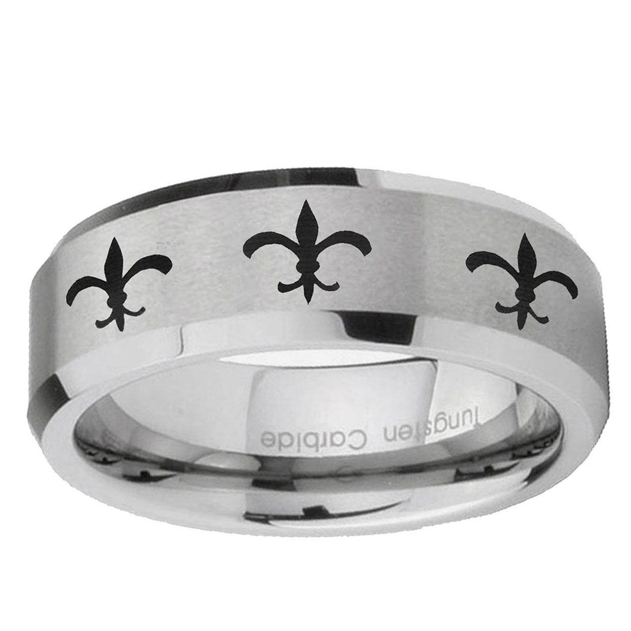 6MM Multiple Fleur-De-Lis Beveled Brushed Gray Tungsten Custom Ring