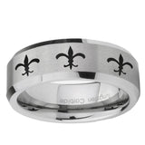 6mm Multiple Fleur-De-Lis Bevel Edge Brushed Gray Tungsten Men's Engagement Ring