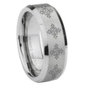 8MM Multiple Crosses Beveled Brushed Gray Tungsten Male Wedding Band