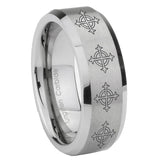 10mm Multiple Crosses Beveled Edges Matte Grey Tungsten Carbide Custom Mens Ring