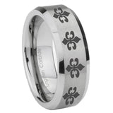 6, 8mm Multiple Fleur De Lis Beveled Edge Brushed Grey Tungsten Mens Wedding Ring
