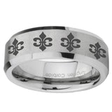 10mm-Multiple-Fleur-De-Lis-Beveled-Edges-Matte-Grey-Tungsten-Mens-Engagement-Band
