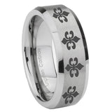 10mm Multiple Fleur Delis Beveled Edges Matte Grey Tungsten Mens Engagement Band