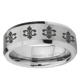 10mm Multiple Fleur-De-Lis Beveled Edge Matte Grey Tungsten Ring