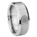8MM Seal of Seven Beveled Brushed Gray Tungsten Mens Casual Ring