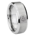 8MM Tetragrammaton Spiritual Beveled Brushed Gray Tungsten Ring