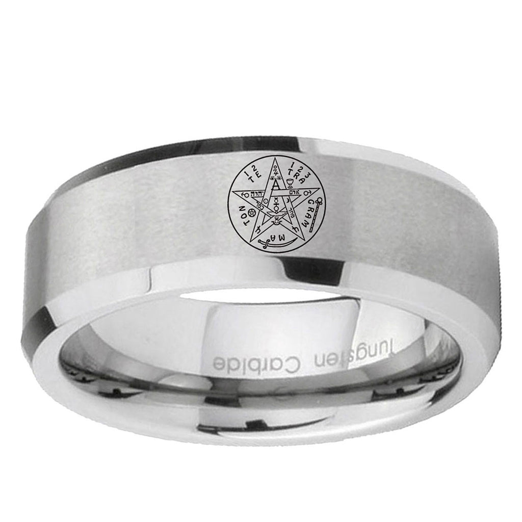 6MM Tetragrammaton Spiritual Beveled Brushed Gray Tungsten Ring