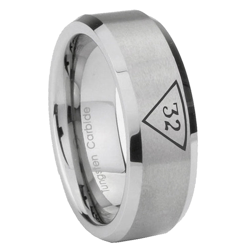10mm Masonic 32 Triangle Freemason Beveled Edges Matte Grey Tungsten Carbide Rings for Men