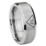 10mm Masonic 32 Triangle Freemason Beveled Edges Matte Grey Tungsten Carbide Rings for Men