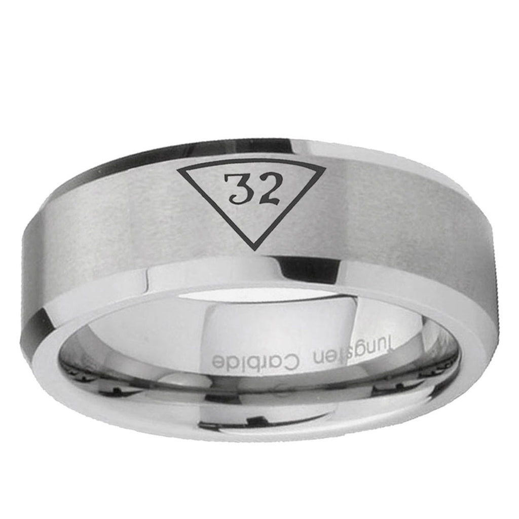 6MM Masonic 32 Triangle Freemason Beveled Brushed Gray Tungsten Ring