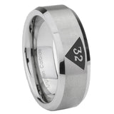 6, 8mm Masonic 32 Triangle Design Freemason Beveled Edge Brushed Grey Tungsten Mens Anniversary Ring