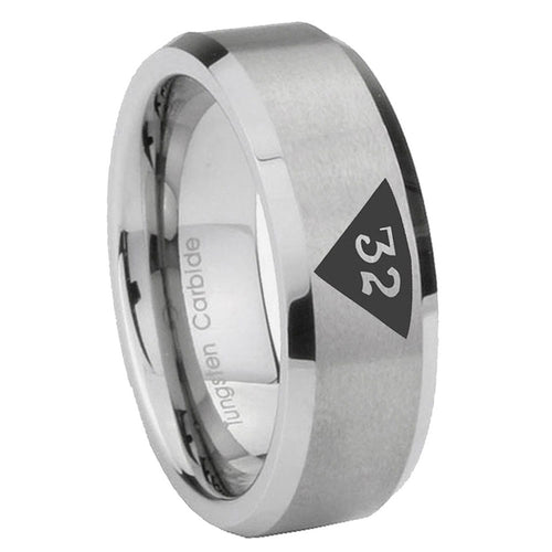 10mm Masonic 32 Triangle Design Freemason Beveled Edges Matte Grey Tungsten Carbide Rings for Men