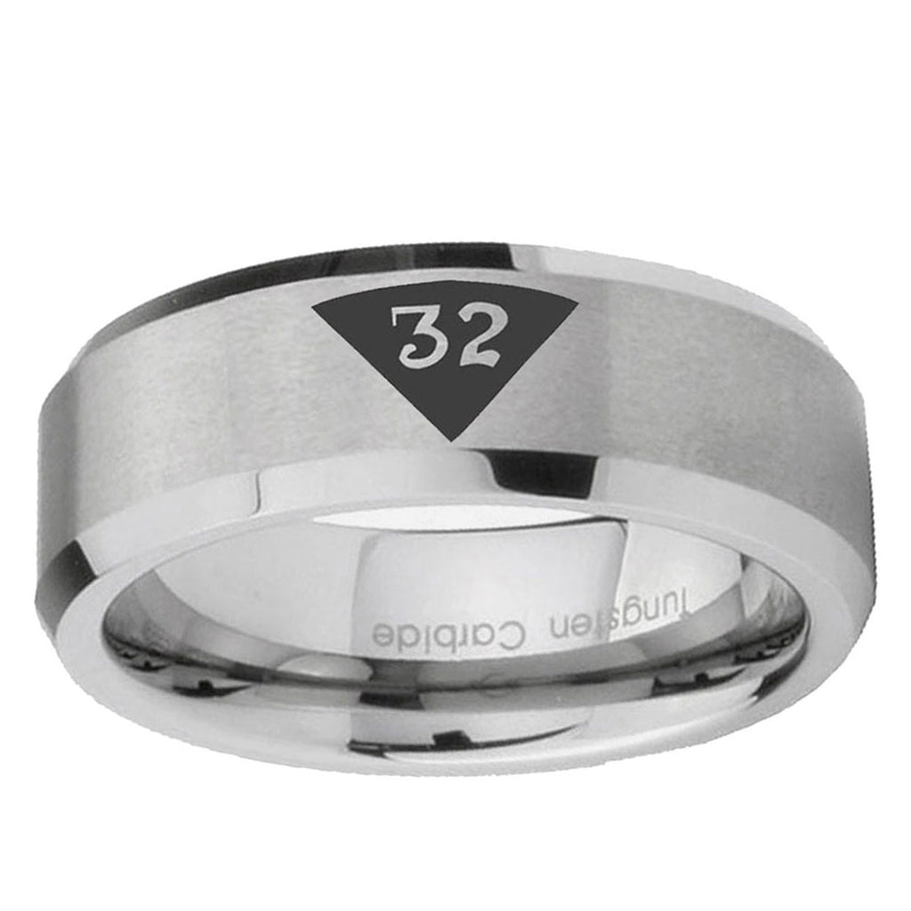 6MM Masonic 32 Triangle Freemason Beveled Brushed Gray Tungsten Ring Men