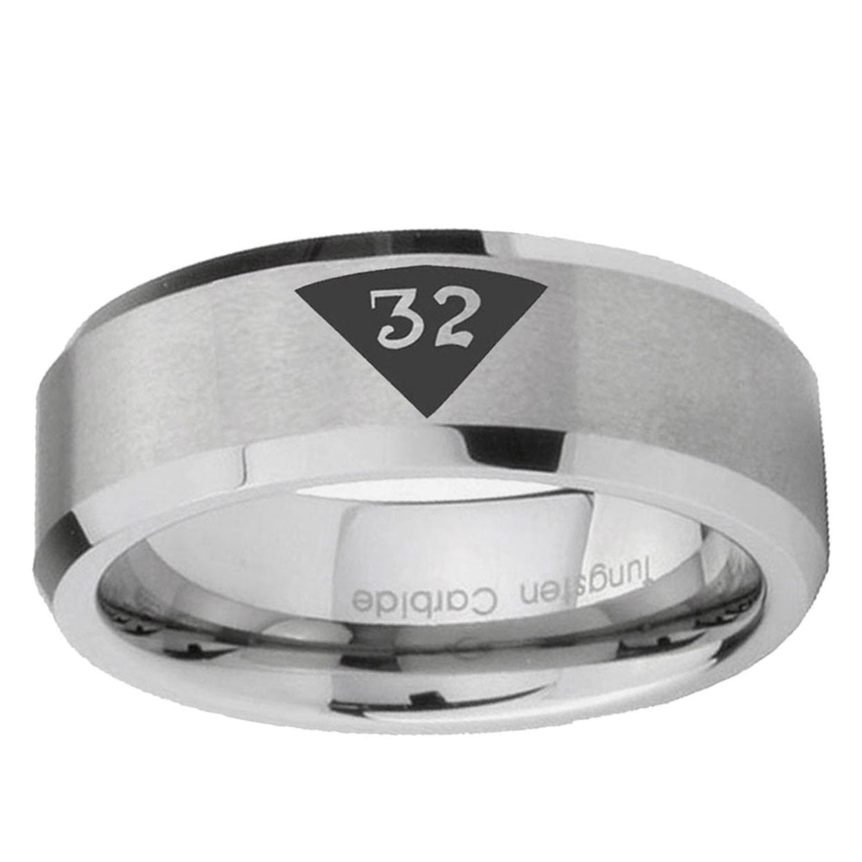 6MM Masonic 32 Triangle Freemason Beveled Brushed Gray Tungsten Ring Men