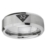 10mm Masonic 32 Triangle Design Freemason Beveled Edge Matte Grey Tungsten Ring