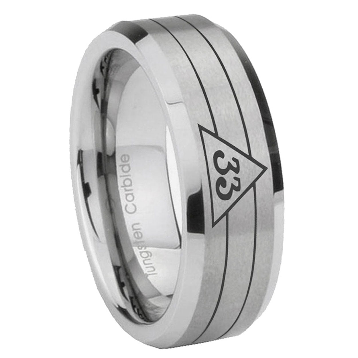 10mm Masonic 32 Duo Line Freemason Beveled Edges Matte Grey Tungsten Carbide Rings for Men
