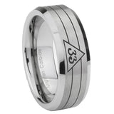 8mm Masonic 32 Duo Line Freemason Beveled Edge Brushed Grey Tungsten Mens Anniversary Ring