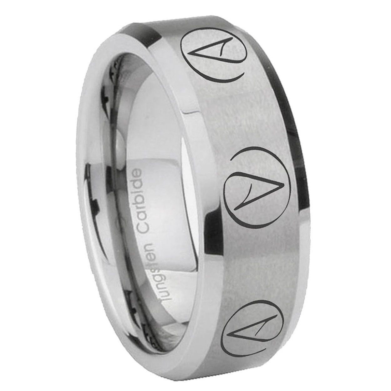 8MM Atheist Design Beveled Brushed Gray Tungsten Promise Ring