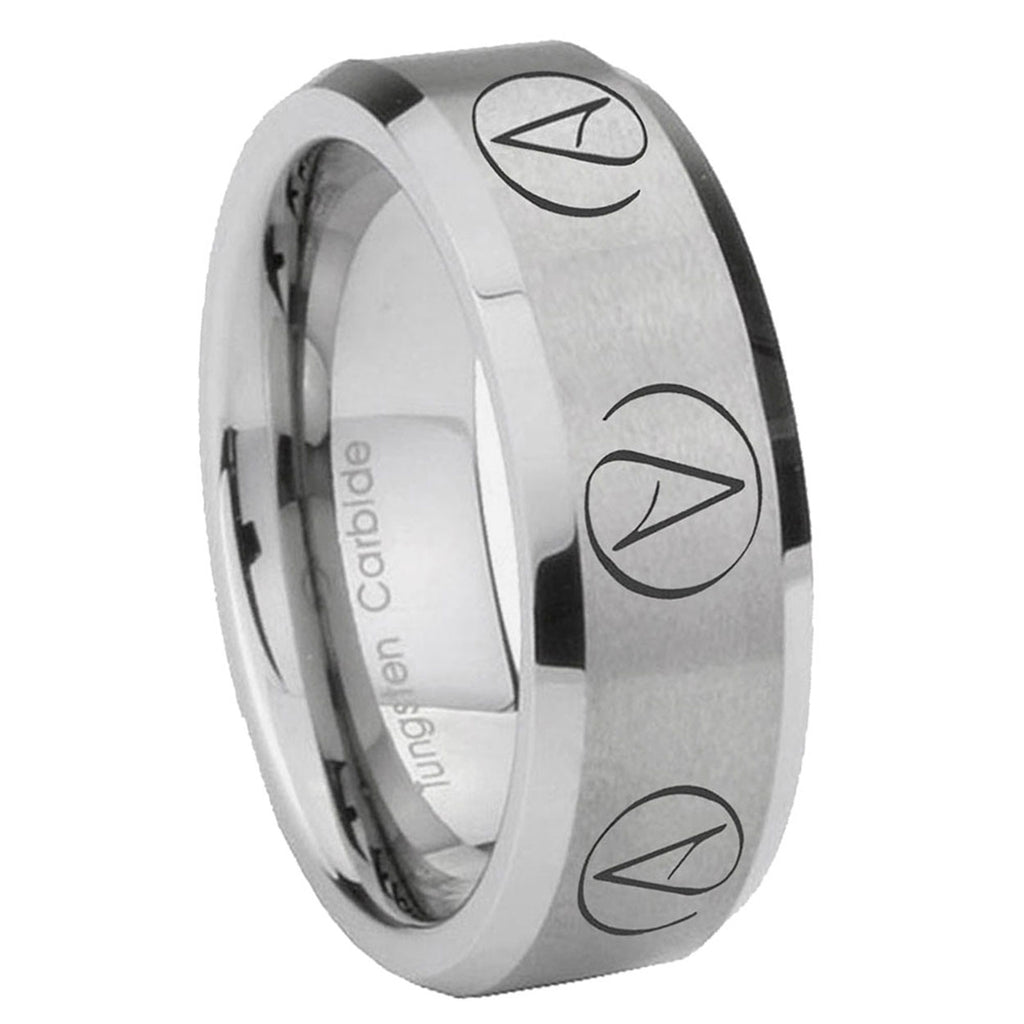 10mm Atheist Design Beveled Matte Grey Tungsten Custom Ring for Men