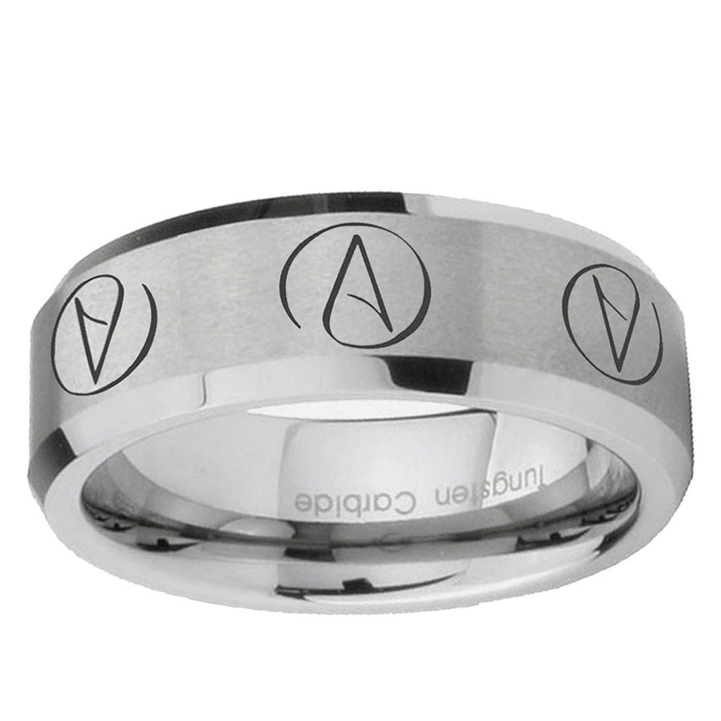 6MM Atheist Design Beveled Brushed Gray Tungsten Promise Ring