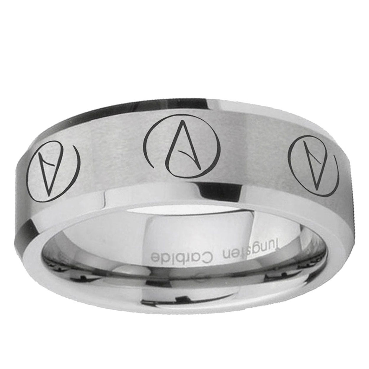 10mm Atheist Design Beveled Matte Grey Tungsten Custom Ring for Men