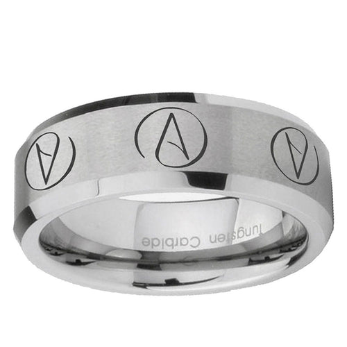 10mm Atheist Design Beveled Matte Grey Tungsten Custom Ring for Men