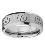 6, 8mm Atheist Design Beveled Brushed Grey Tungsten Men's Promise Rings