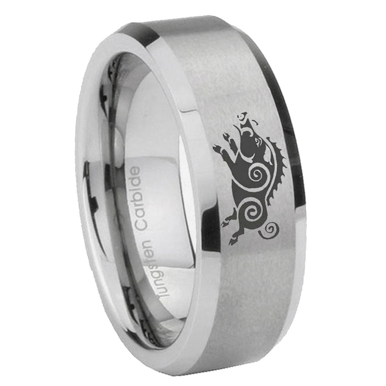 8MM Wild Boar Beveled Brushed Gray Tungsten Promise Ring