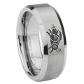10mm Wild Boar Beveled Edges Matte Grey Tungsten Carbide Mens Ring Engraved