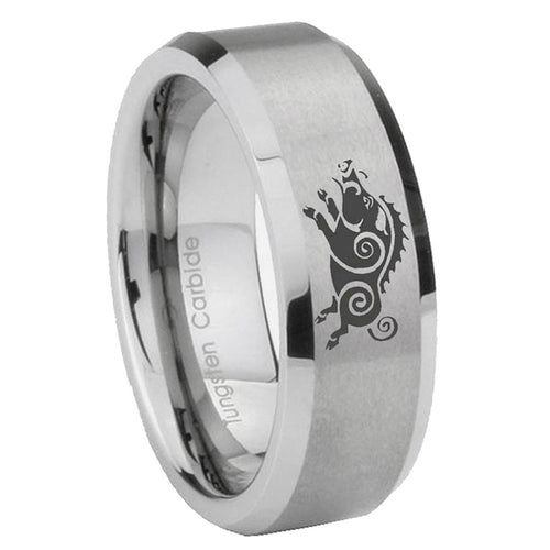 10mm Wild Boar Beveled Edges Matte Grey Tungsten Carbide Mens Ring Engraved