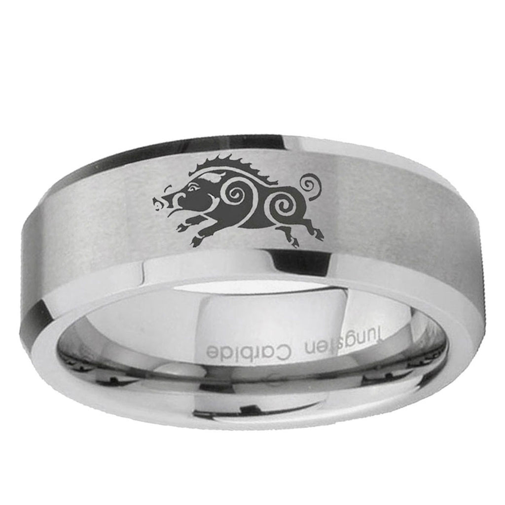 10mm Wild Boar Beveled Edge Matte Grey Tungsten Ring