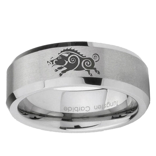 10mm Wild Boar Beveled Edge Matte Grey Tungsten Ring