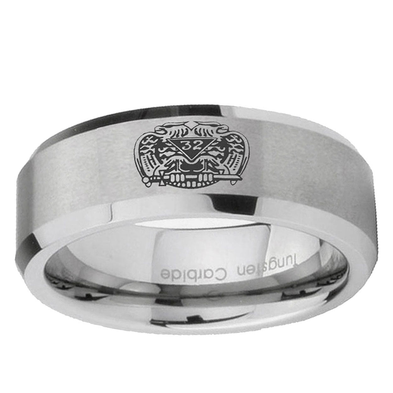 6MM Masonic 32 Degree Freemason Beveled Brushed Gray Tungsten Ring Men