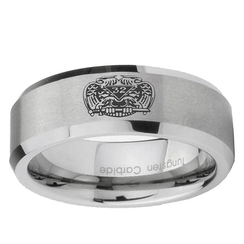10mm Masonic 32 Degree Freemason Beveled Edge Matte Grey Tungsten Ring