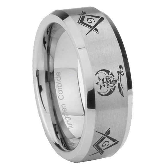10mm-Masonic-Shriners-Beveled-Edges-Matte-Grey-Tungsten-Carbide-Rings-for-Men