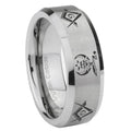 8MM Masonic Shriners Beveled Brushed Gray Tungsten Wedding Band Men
