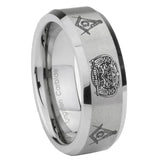 6, 8mm Masonic 32 Design Beveled Edge Brushed Grey Tungsten Wedding Band Ring