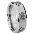 10mm Masonic 32 Design Beveled Edges Matte Grey Tungsten Carbide Mens Ring